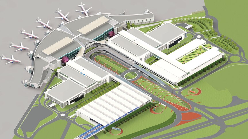 Artist's impression of the Canberra Airport's proposed multi-modal terminal to support high speed rail.