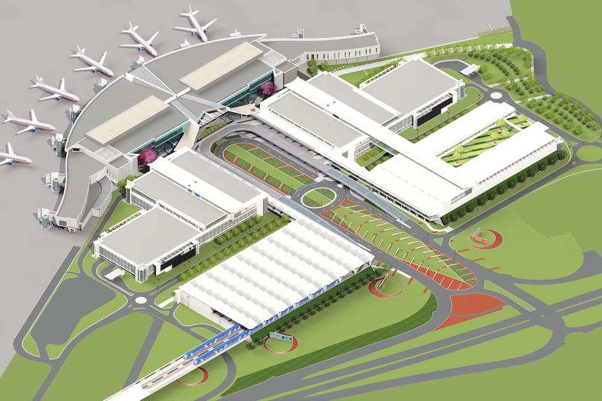 Artist's impression of the Canberra Airport's proposed multi-modal terminal to support high speed rail.