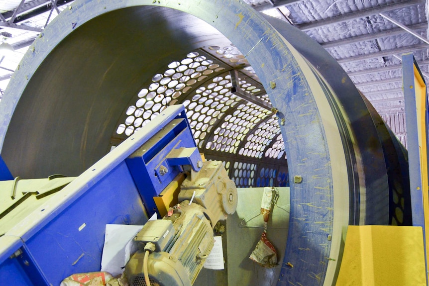 The trommel at the Hume recycling facility