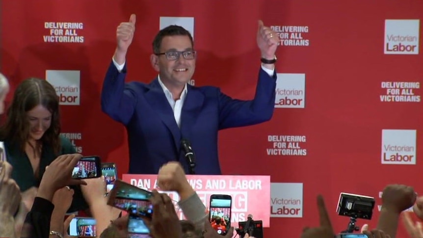 Daniel Andrews thanks supporters and hails Labor landslide