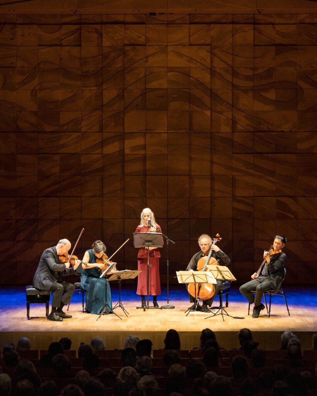 The Takacs Quartet and Angie Milliken on stage