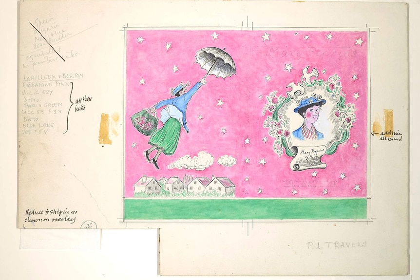 An early drawing for the Mary Poppins books with notes from the author P.L Travers and illustrator Mary Shepard.