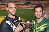 Mannering and Smith pose with Anzac Test trophy