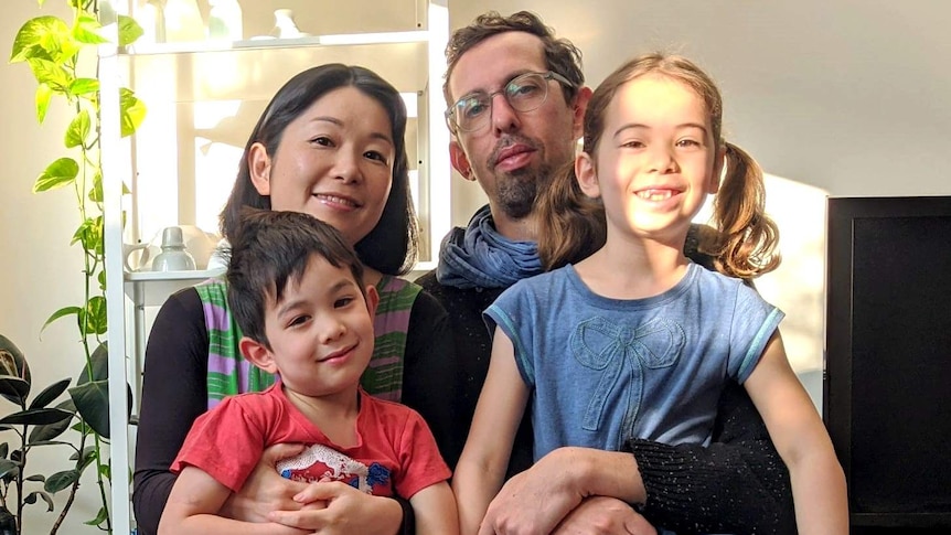 Marty Brown and his family for a story about parents and families going back into coronavirus lockdown in Melbourne, Victoria.