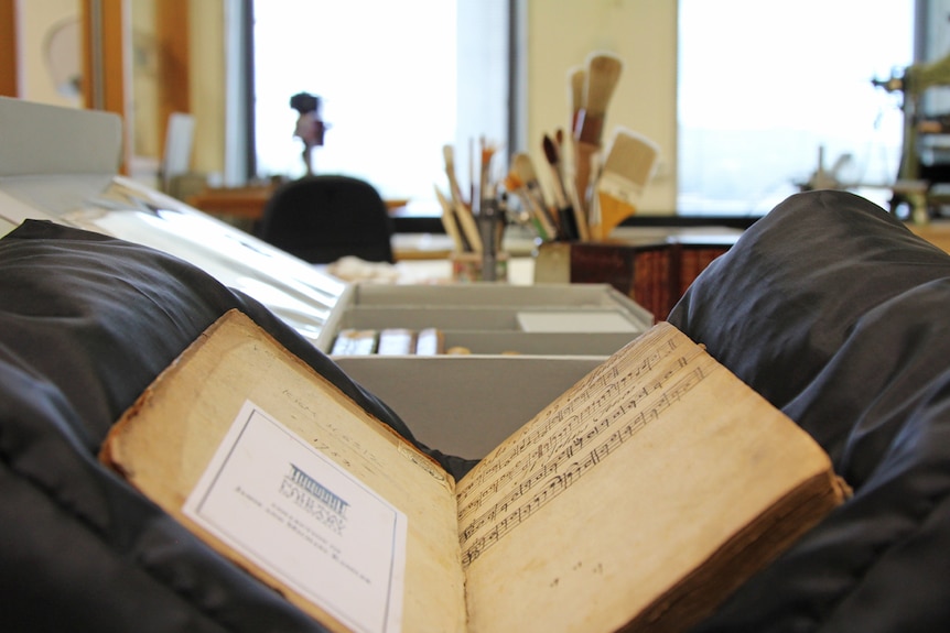 Music book in the preservation lab.