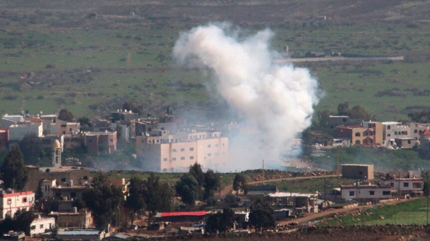 Smoke rises from a site in Lebanon after Israeli military fire mortar into the area