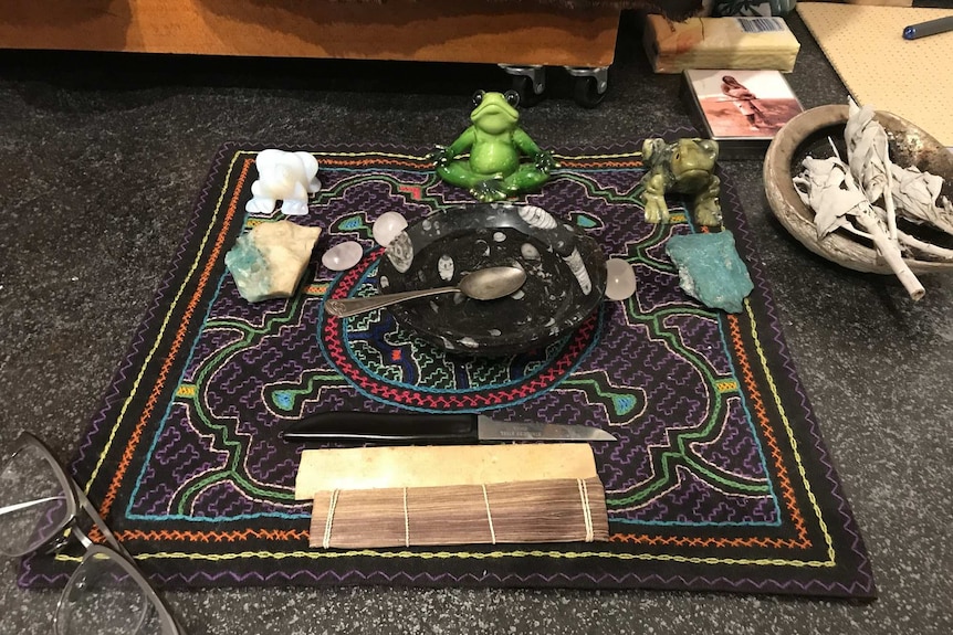 Equipment laid out for a Kambo circle ceremony