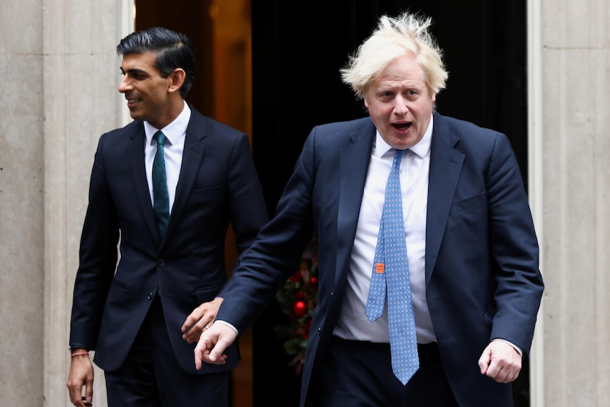 Boris Johnson and Rishi Sunak walking out of Number 10 Downing Street 