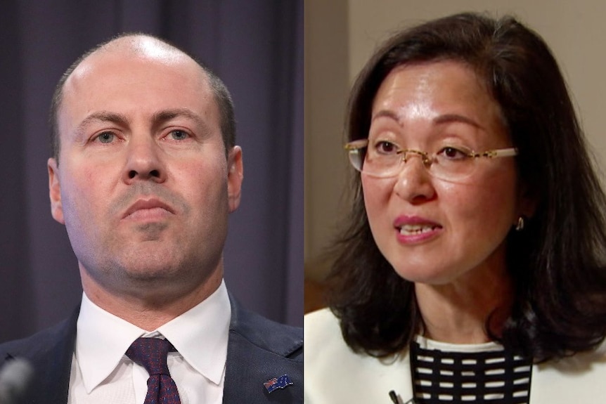 Une image composite de Josh Frydenberg, vêtu d'un costume et d'une cravate, et de Gladys Liu, portant des lunettes et un blazer blanc