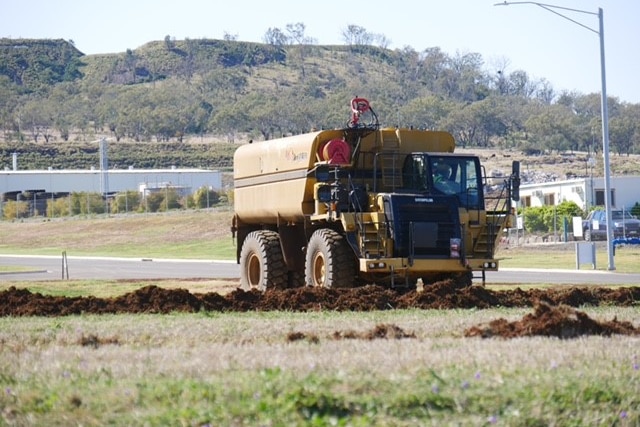 Construction vehicles on site the Wellcamp Business Park, where a COVID-19 quarantine facility has been proposed