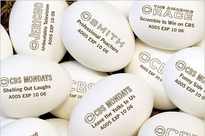 CBS promoted its lineup by laser-printing the names of shows on eggs