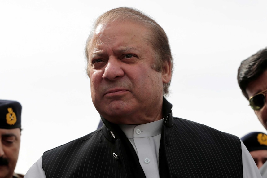 A closeup, head and shoulders shot of Pakistani Prime Minister Nawaz Sharif.