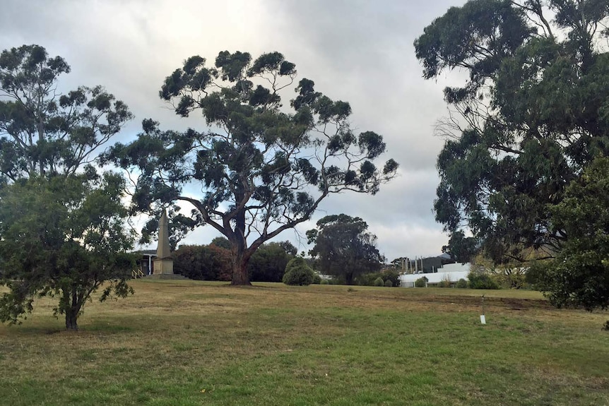 A grassed area behind St Johns Park, Hobart, where people are buried.
