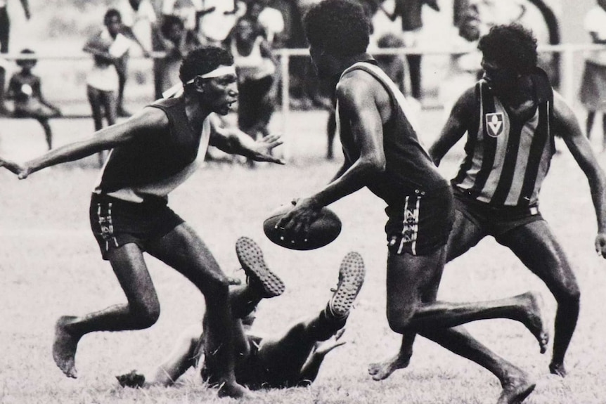 A historic photo of footy on the Tiwi Islands.