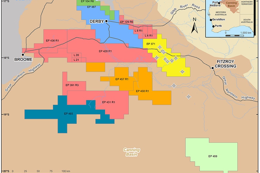 Map of the Canning Basin in WA's Kimberley region.