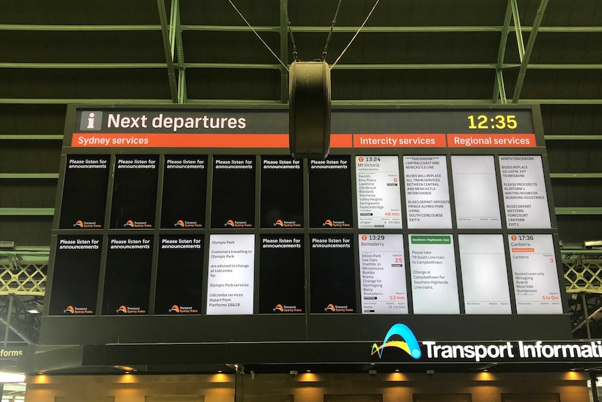Sydney Central Station notification screens