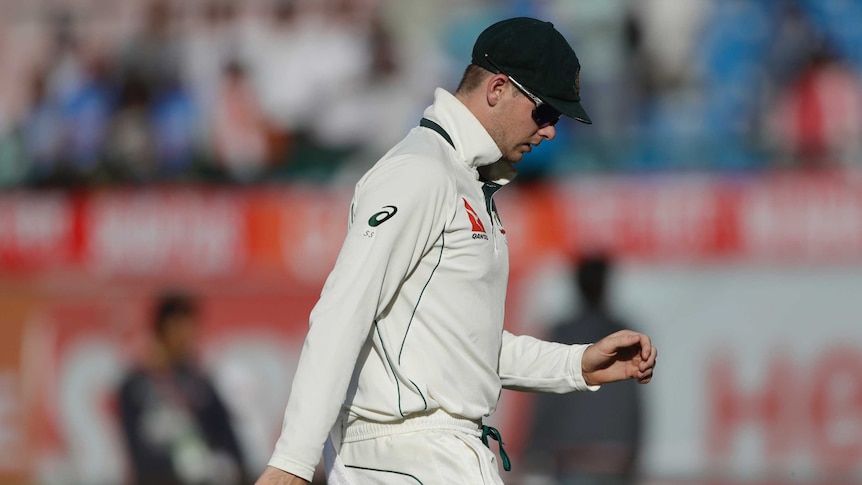 Australia captain Steve Smith walks off the field after day three in Dharamsala