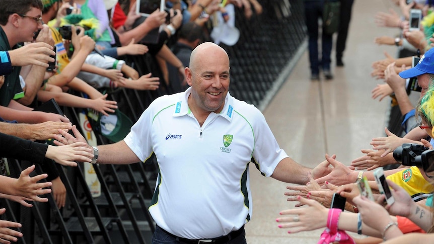 Darren Lehmann arrives at the Sydney Opera House to celebrate Australia reclaiming the Ashes.