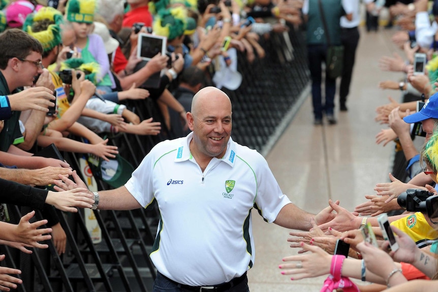 Darren Lehmann arrives at the Sydney Opera House to celebrate Australia reclaiming the Ashes.