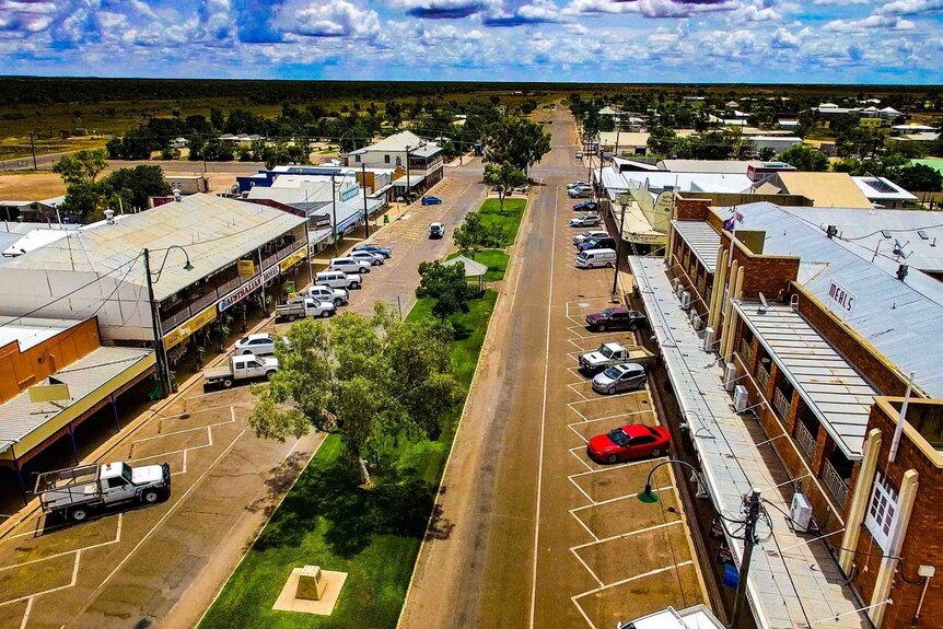 Main street of Winton from aerial view
