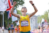 Jared Tallent celebrates winning silver