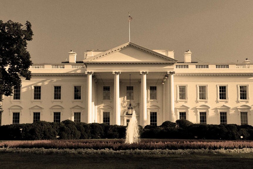 A sepia image of the White House