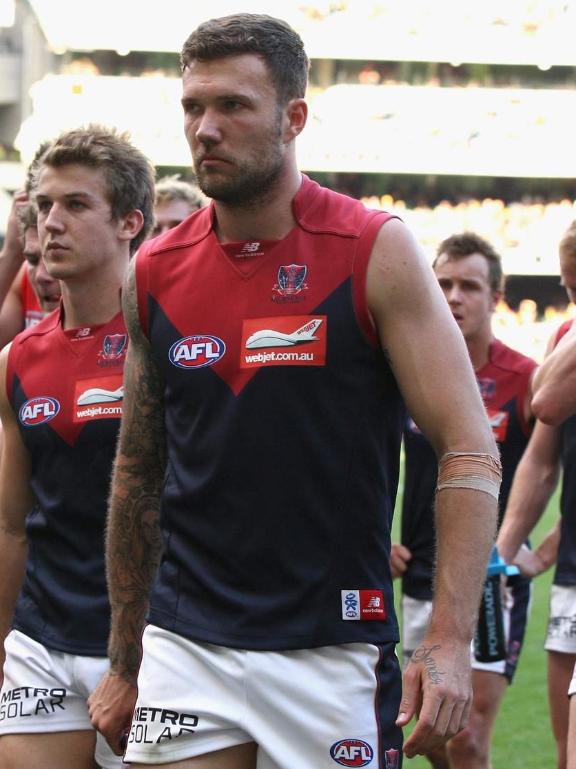 Melbourne's Mitch Clark leaves the ground