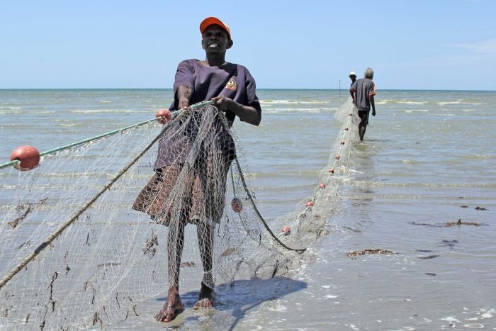 Men pull in mullet using a net