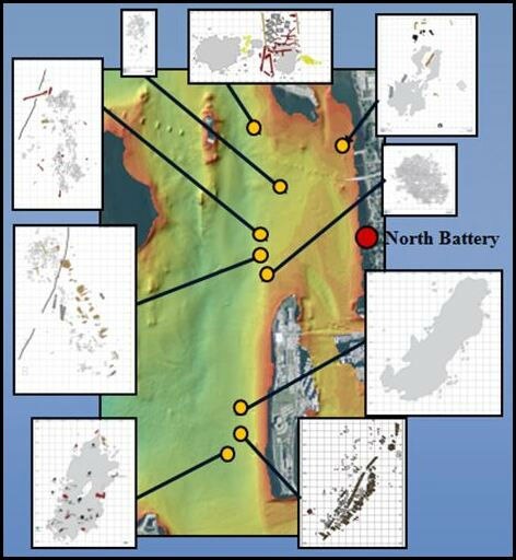 Researchers have mapped out nine sites where wreckage was found off Newport.