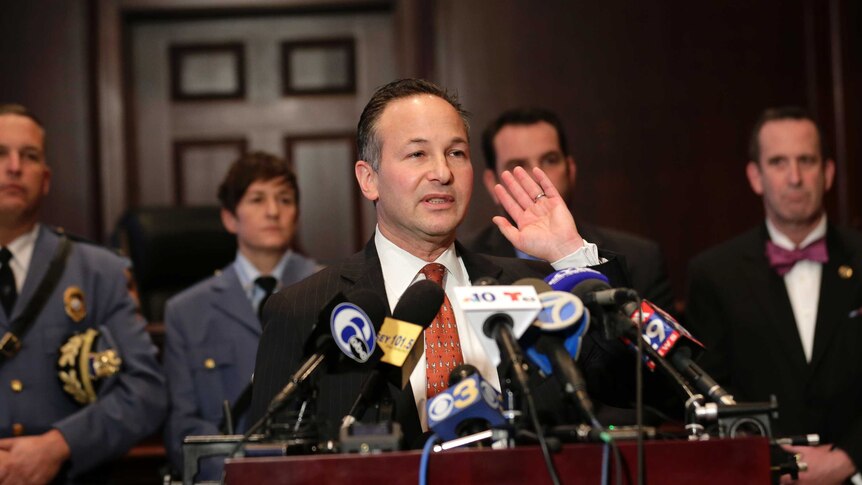 Burlington County Prosecutor Scott Coffina speaks during a news conference.