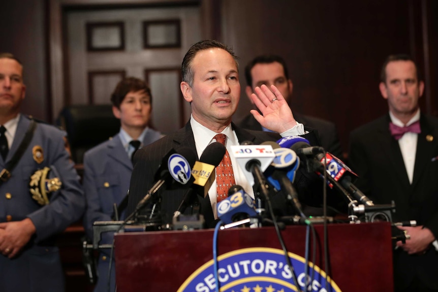 Burlington County Prosecutor Scott Coffina speaks during a news conference.