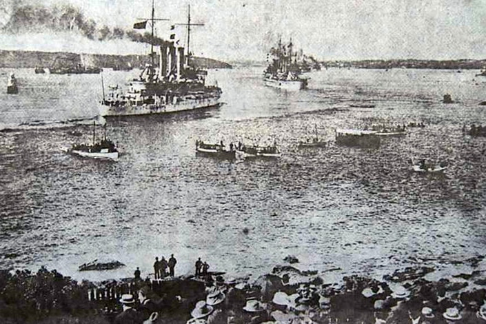 America's Great White Fleet sailed into Sydney Harbour on its way around the world in 1908.