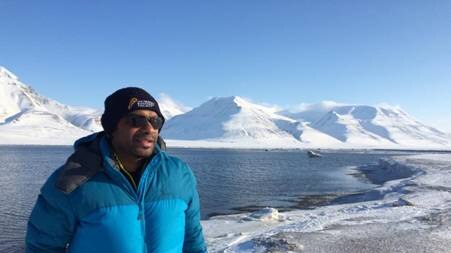 Adrian Dodson-Shaw poses for a photo at the North Pole