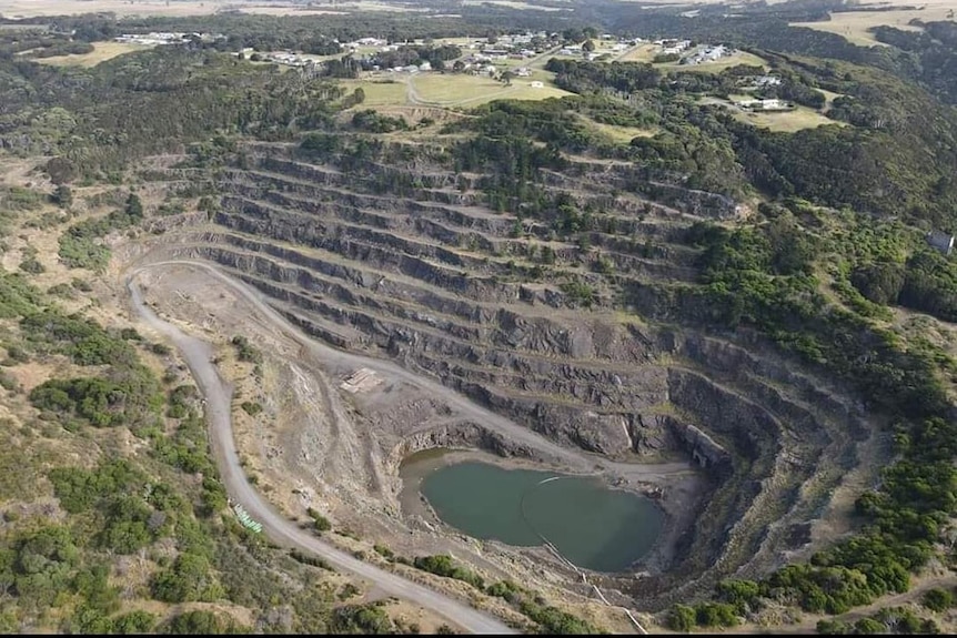 Aerial image of open cut at tungsten mine.