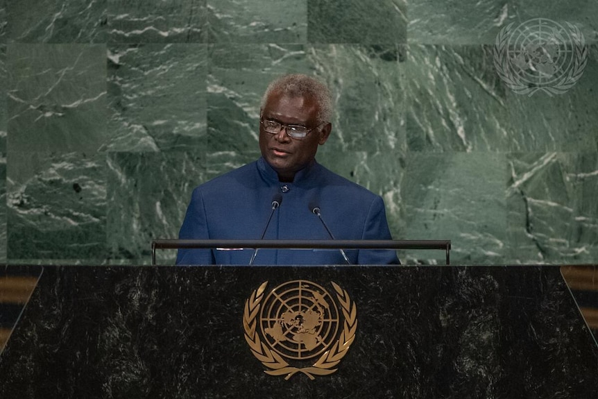 Man stands at UN lectern.