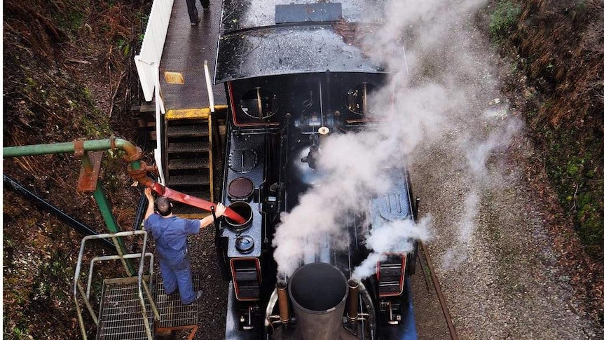 Steam train seen from above