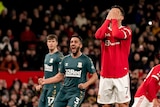 Manchester United Cristiano Ronaldo shows his frustration after losing to Middlesbrough in FA Cup