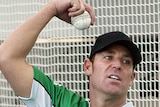 Shane Warne sends one down during his first session in the nets for the Melbourne Stars.
