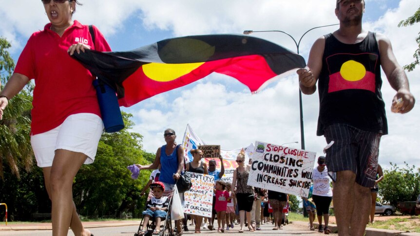 More than 200 people have protested in the north west town of Broome over the planned closure of remote communities.