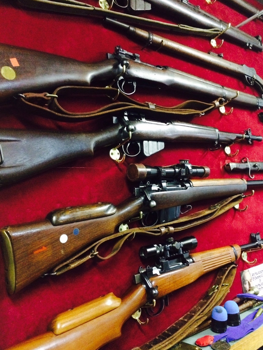 Rifles lined up.