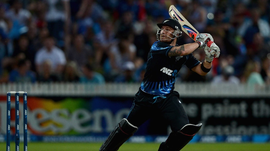 Master blaster ... Brendon McCullum belted 74 off 38 balls to set up the Black Caps' innings of 6 for 192.