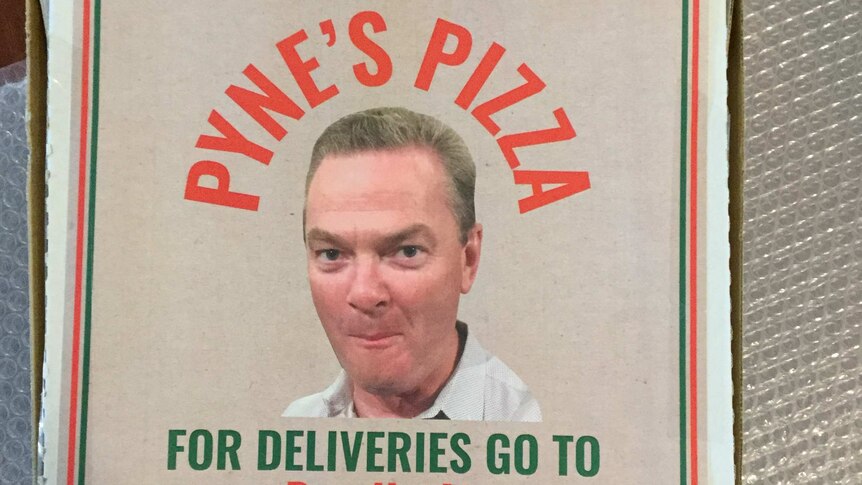 Senator Nick Xenophon's mocked-up empty pizza boxes.