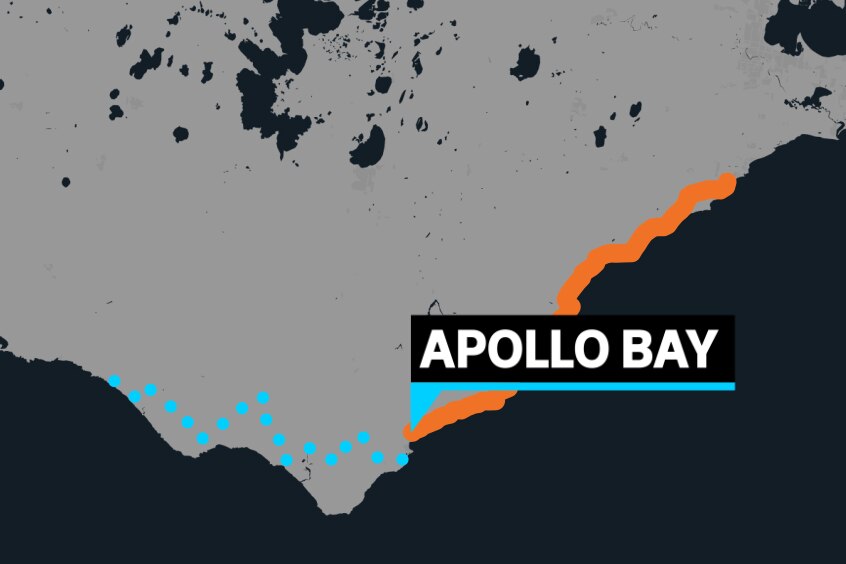 A map showing where Apollo Bay sits, about half way along the Great Ocean Road.