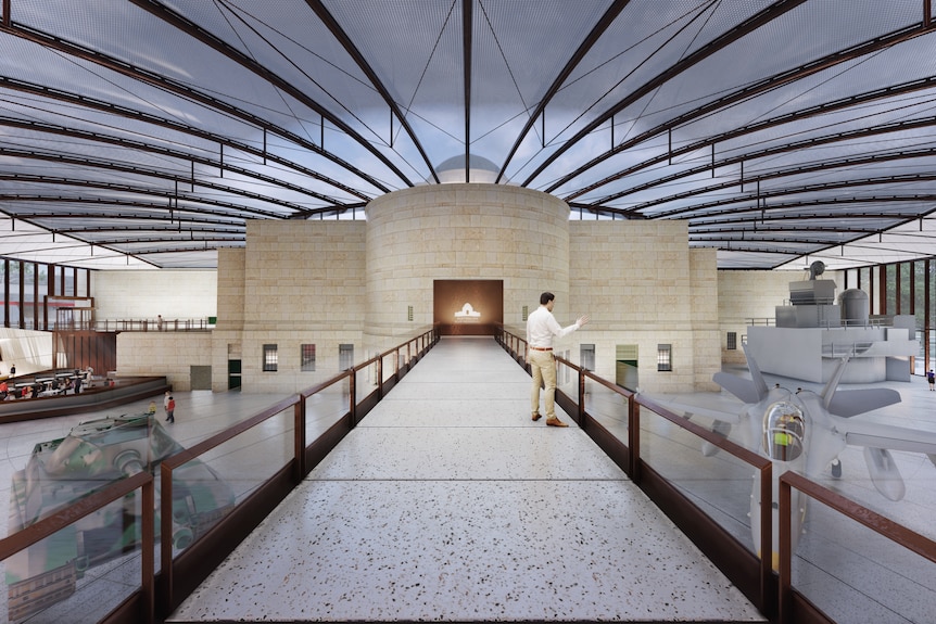 A bridge connects the new Anzac Hall with the main building