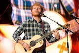 Singer Ed Sheeran when he closed the Pyramid stage at Glastonbury in Britain,