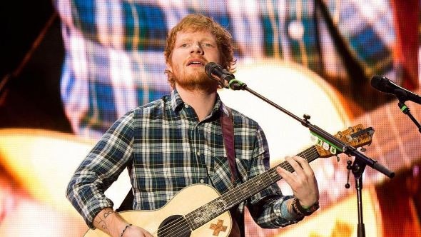 Singer Ed Sheeran when he closed the Pyramid stage at Glastonbury in Britain,