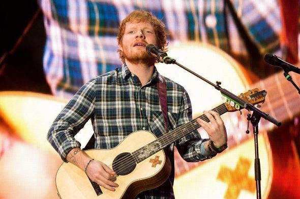 Singer Ed Sheeran when he closed the Pyramid stage at Glastonbury in Britain,