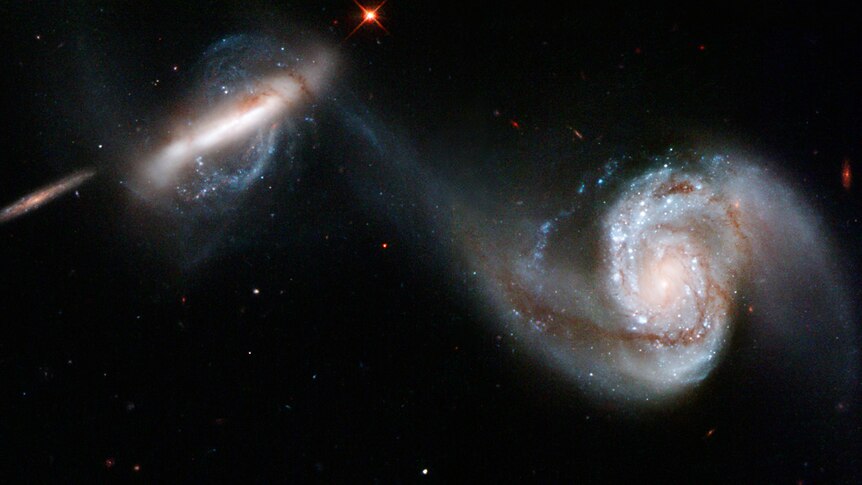 Hubble Telescope image of Interacting galaxy pair Arp 87