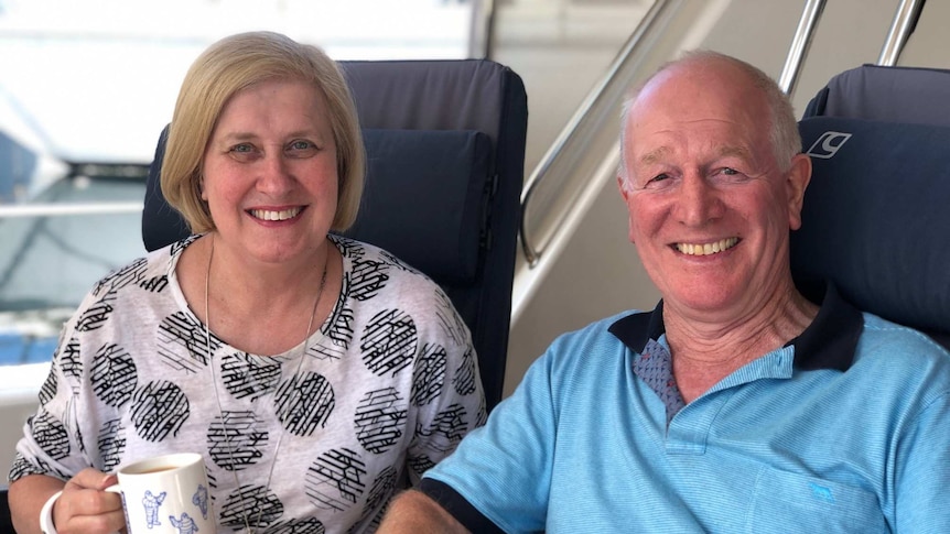 Steve and Julie Gledhill relaxing on their boat in Fremantle. Interviewed by 7.30, April 2019