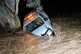 A car in floodwaters in the northern Flinders Ranges.
